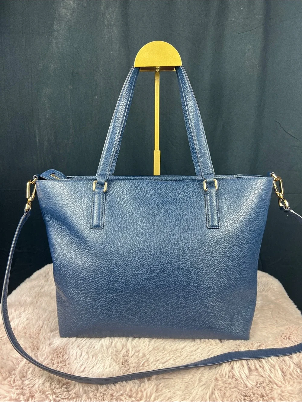 Tory Burch Blake Leather Tote Navy Blue Large Crossbody Tassel w/ COA